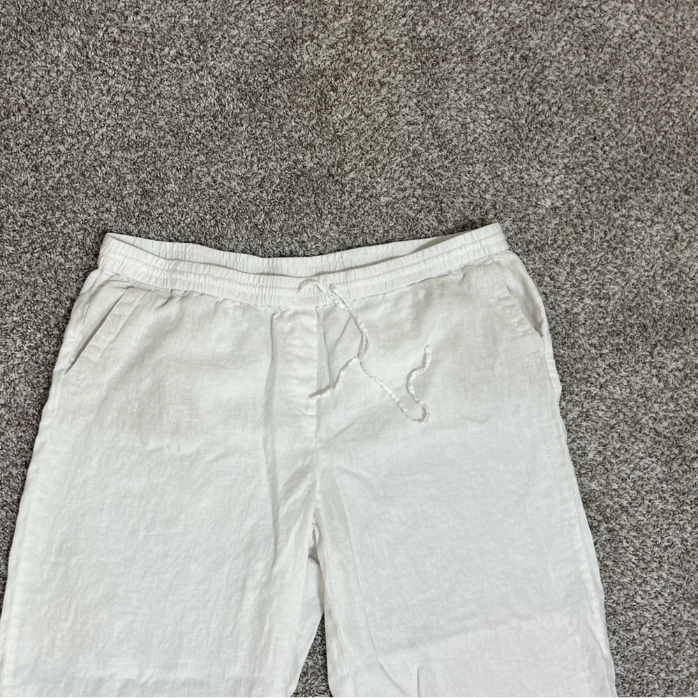 Talbots Womens Linen Pull On Pants Drawstring Plus Size 22 W White Wide Leg Crop - Picture 3 of 10